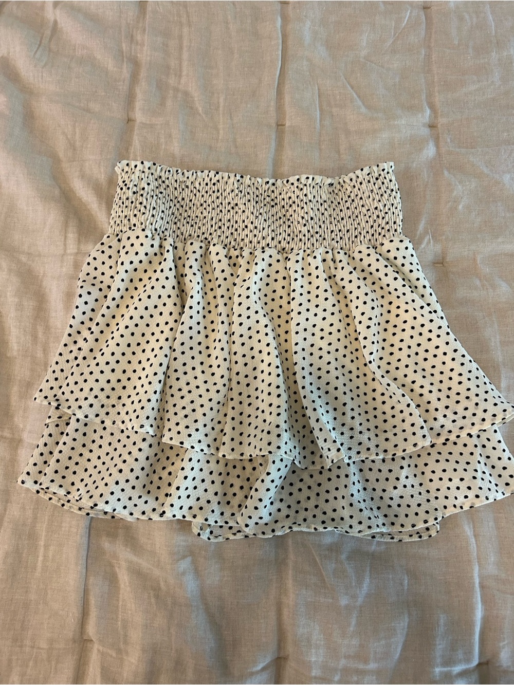 Altar'd State White & Black Polka Dot Tiered Mini Skirt
